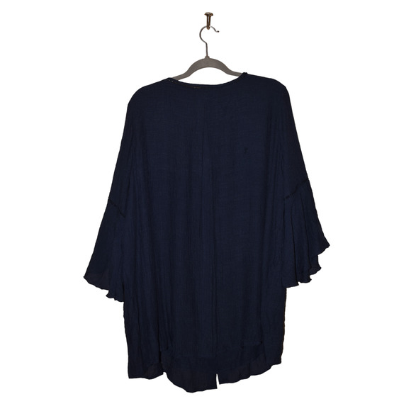 FORGOTTEN GRACE NEW $49 Scoop Neck Lattice Trim Overlay Top in Navy 2X - Picture 2 of 4